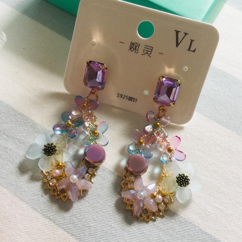 Bn purple flower statement earrings Women s Fashion Jewelry