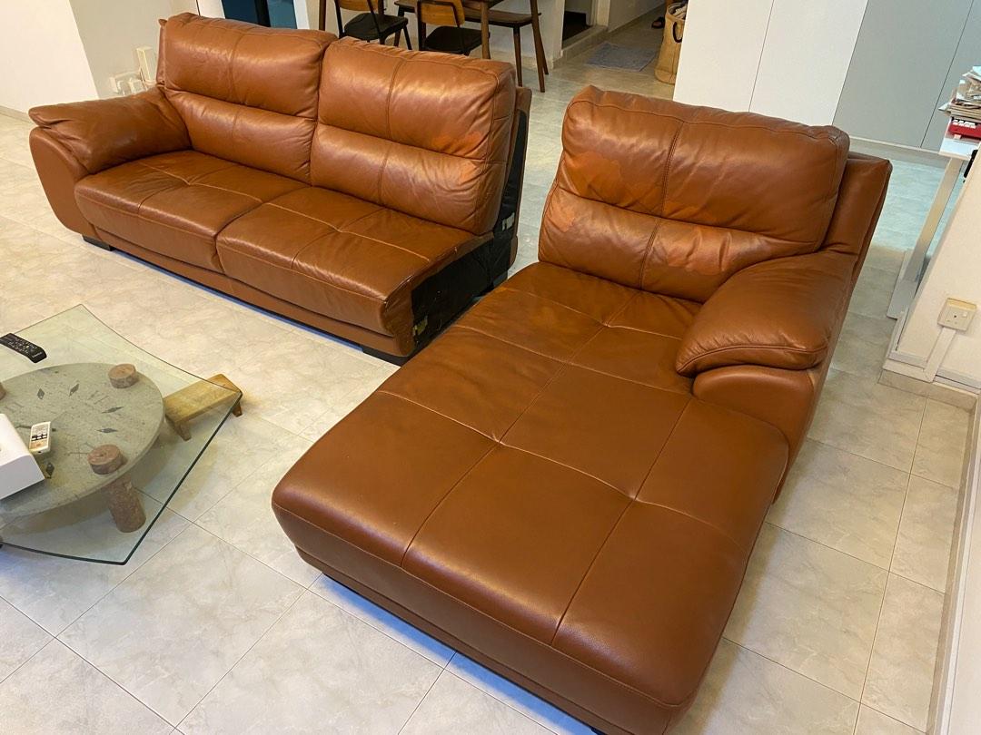 Urgent sale Brown L shaped Leather Sofa 5 seater, Furniture & Home Living, Furniture, Sofas on