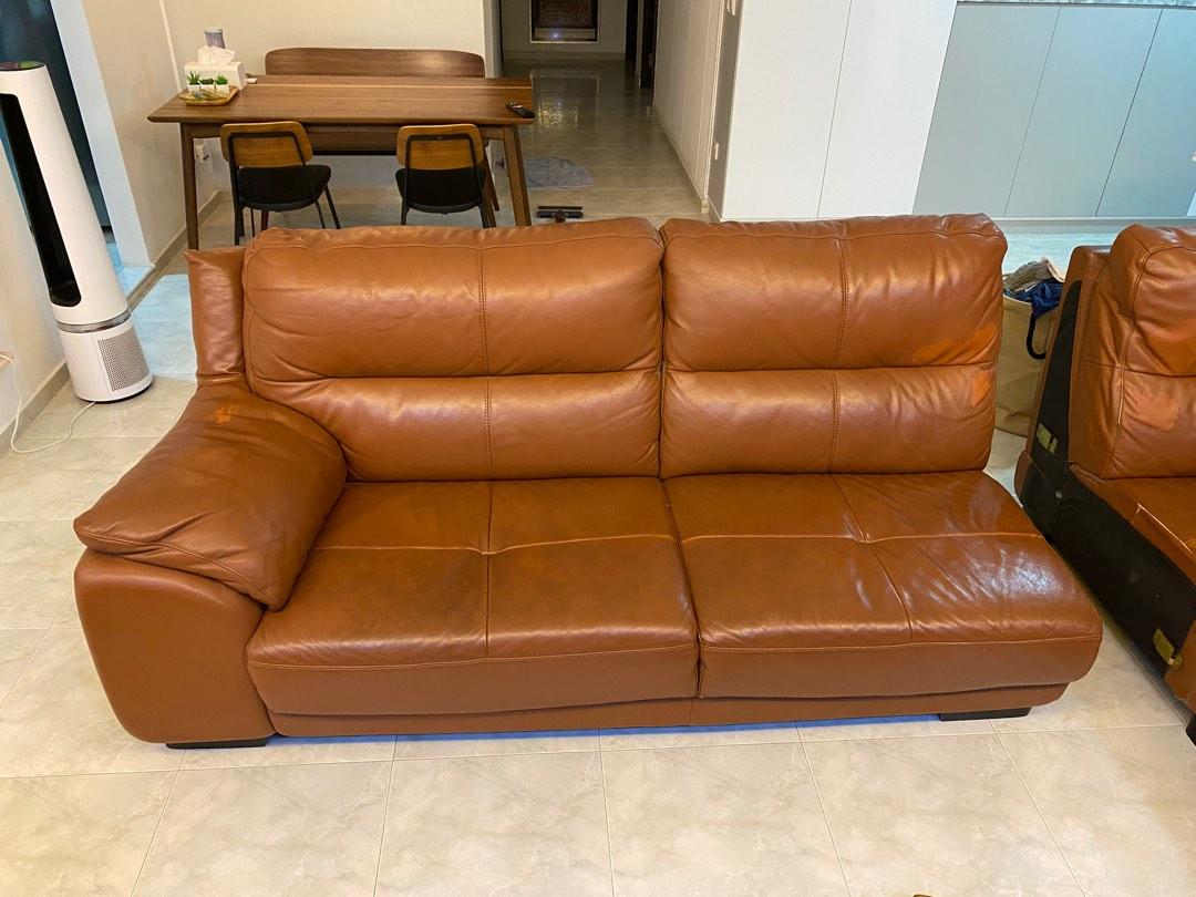 Urgent sale Brown L shaped Leather Sofa 5 seater, Furniture & Home Living, Furniture, Sofas on