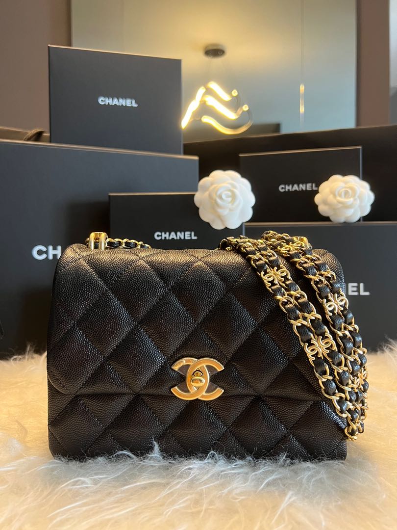 Chanel 22K Large Backpack Patent Black Brushed GHW (Microchip)