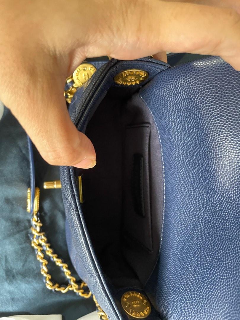 CHANEL HANDBAG Mini Flap Bag In Grained Shiny Calfskin & Gold-Tone Metal  Navy Blue, Luxury, Bags & Wallets on Carousell