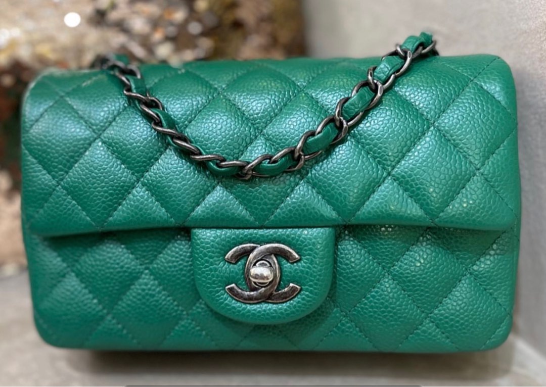 Chanel Classic Mini Rectangular, 18S Emerald Green Caviar with Gold  Hardware, Preowned in Box WA001