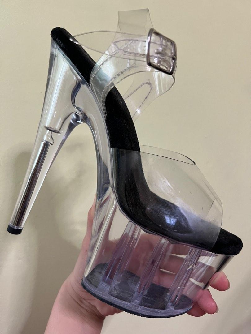 7 Pleasers Clear Heels Black Sole