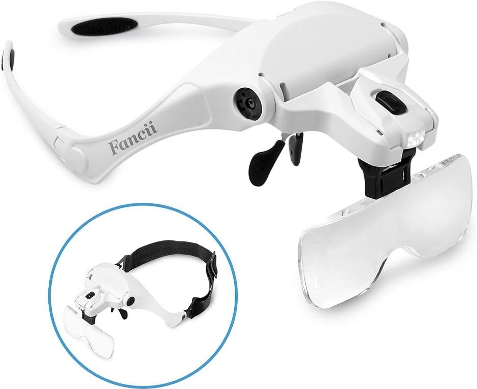 Fancii LED Illuminated Hands Free Head Magnifier Visor 1X to 3.5X Zoom  with Detachable Lenses Head Mounted Lighted Magnifying Glasses for  Reading, Jewellery Loupe, Watch and Electronic Repair, Furniture