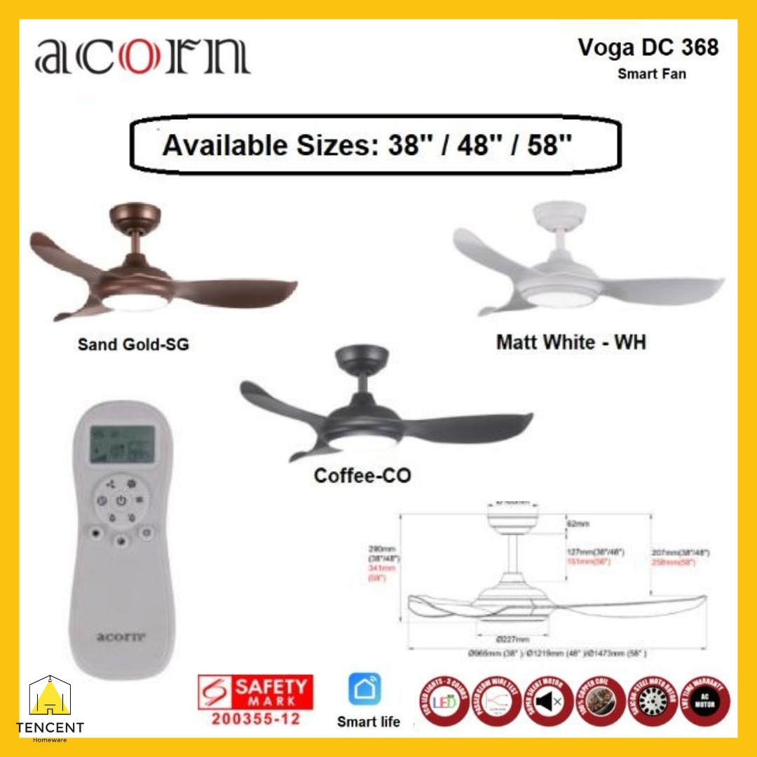 (!!FREE Shipping!!) ACORN Voga DC368 Smart Ceiling Fan with LED Light