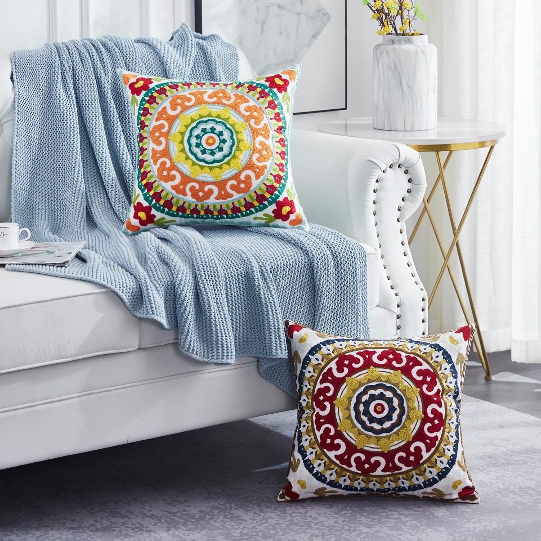 Hillview Embroidered Pillowcases 2PCS Throw Pillow Covers 45X45cm