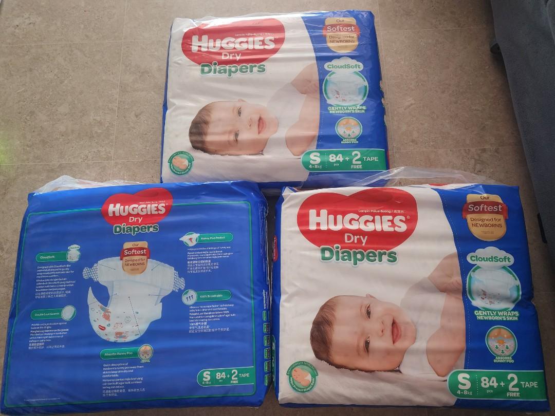 Huggies Dry diapers (tape; S size); all 3 for sgd25, Babies & Kids