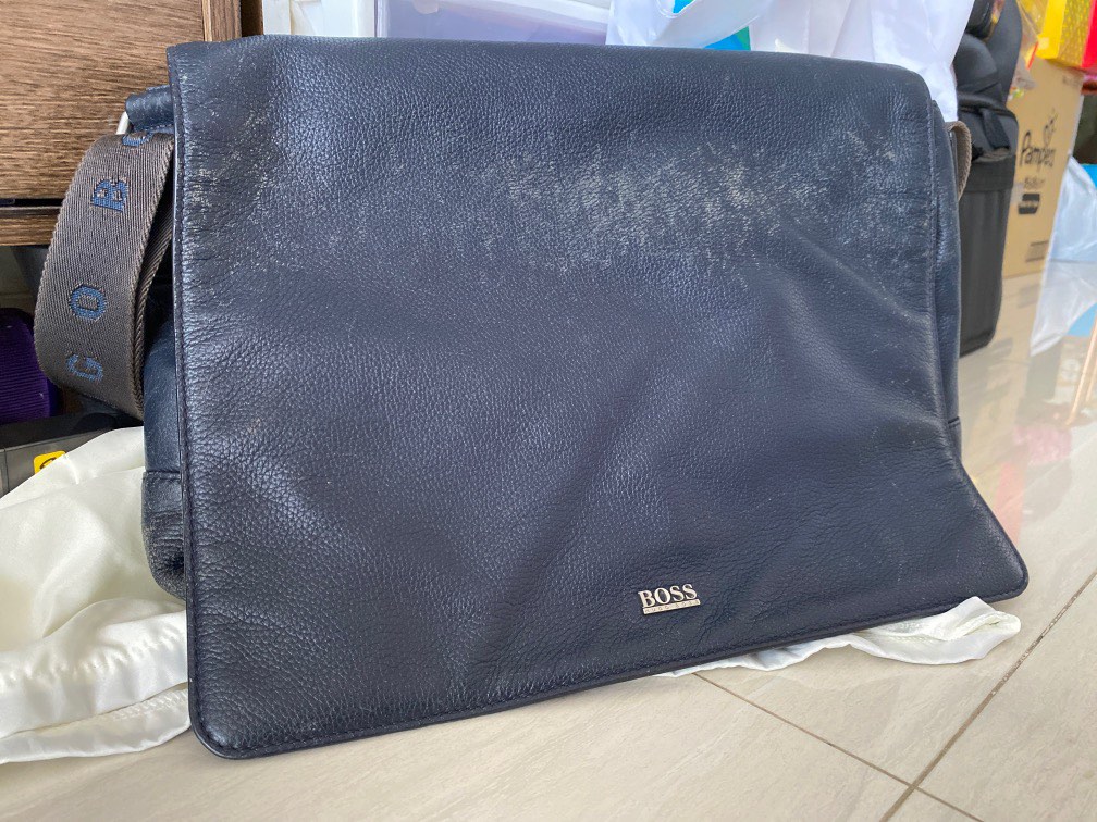 Hugo Boss dark blue leather sling bag, Men's Fashion, Bags, Sling Bags ...