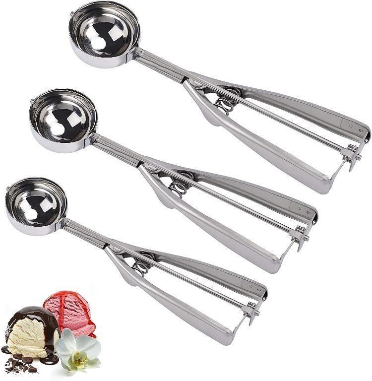 Ice Cream Scoop With Trigger Cake Pop Sticks Melon Baller Scoop Round  Stainless Steel Kitchen Tools For Fruits Meatball Cake Ice Cream 2pcs