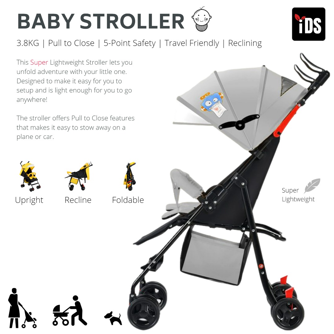 [iDS] Reclining Folding 4kg Lightweight Baby Stroller Foldable