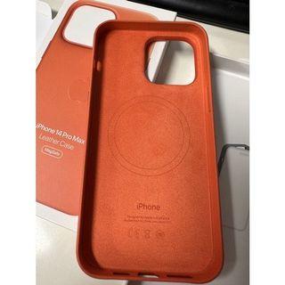 用5天 原廠二手iPhone 14 Pro Max MagSafe 皮革保護殼 - 橙色