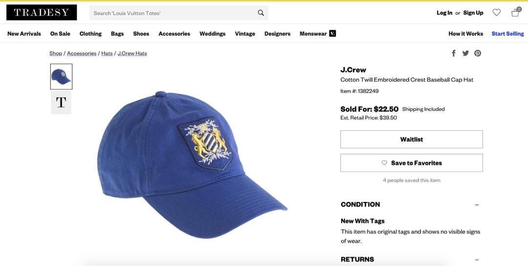 J.Crew Cotton Twill Embroidered Crest Baseball Cap Hat