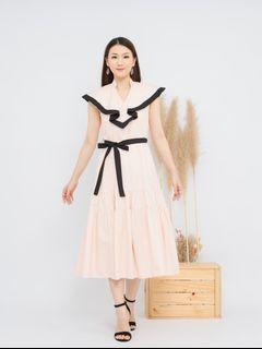 Jomei Daisy Dress Soft Pink/Dress Feminin/Dress dengan ikat pinggang