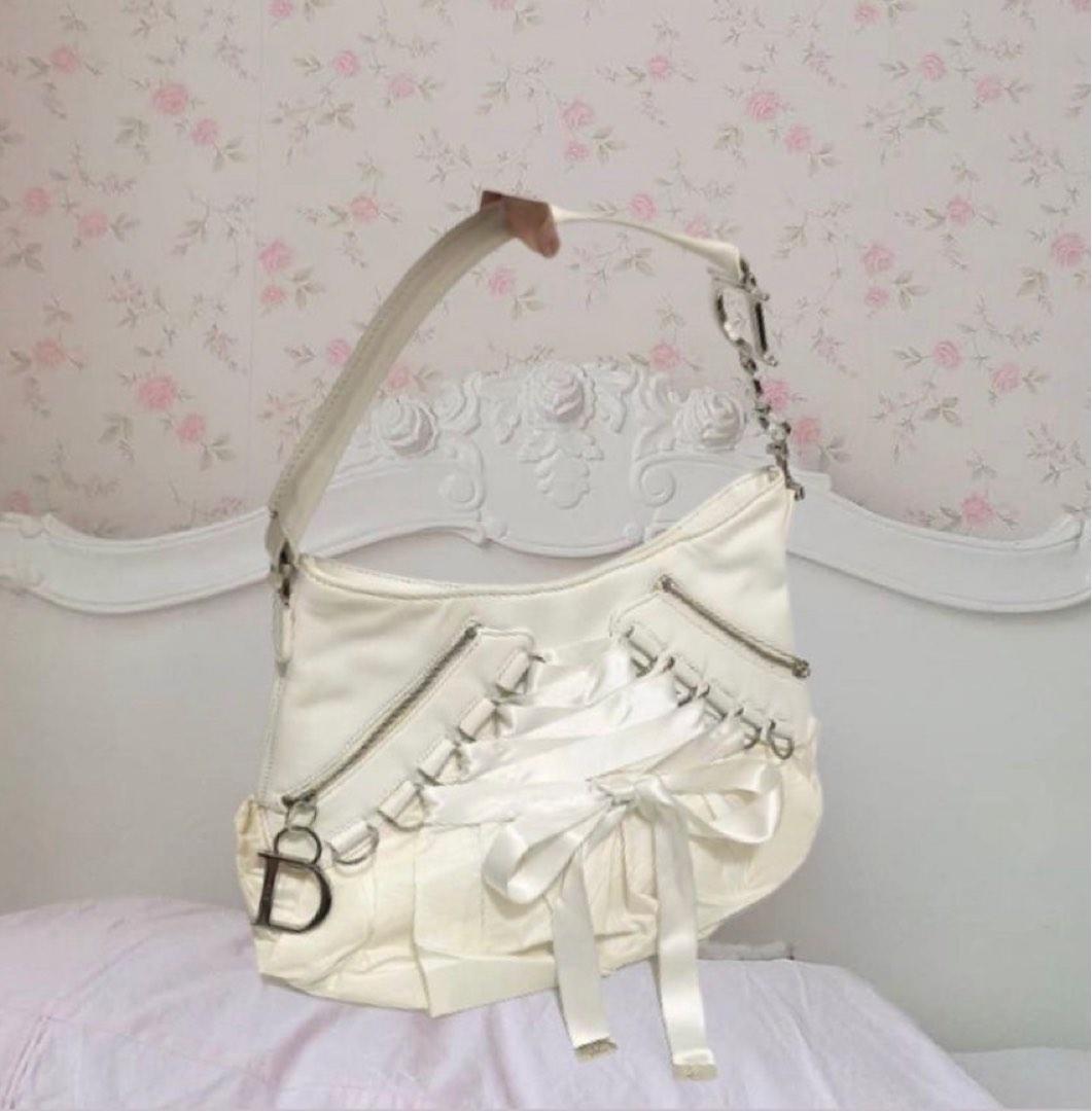 Limited Edition Dior White Leather and Fabric Corset Ballet Shoulder Bag