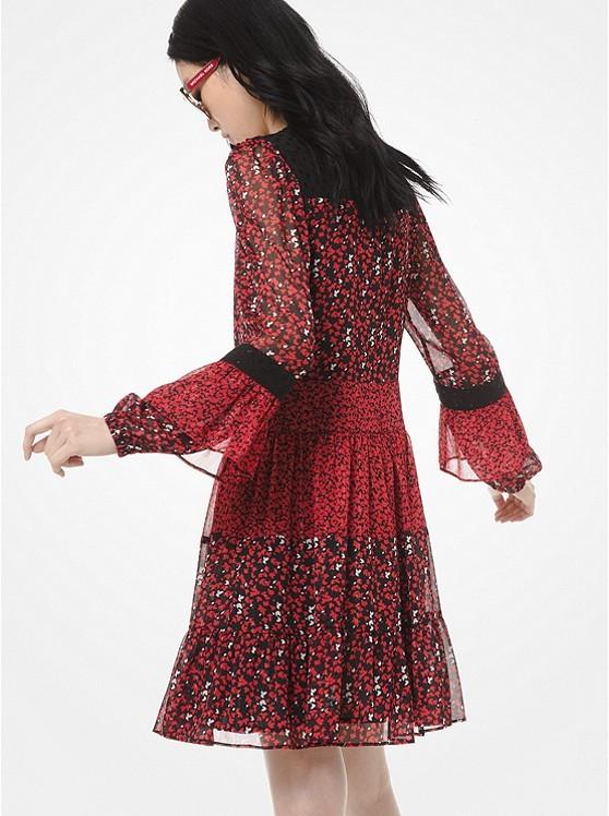 Mixed floral leaf print georgette red dress Women s Fashion Dresses Sets Dresses on Carousell