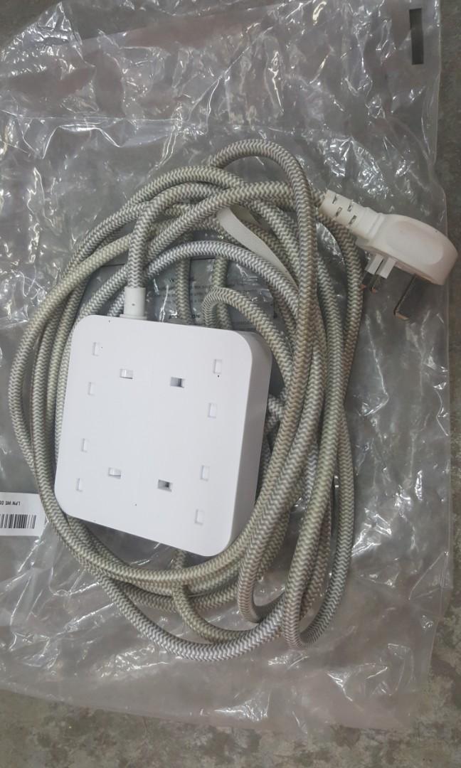 Multi Power Plug Extension with 2 Meter Braided Extension Cord for Home