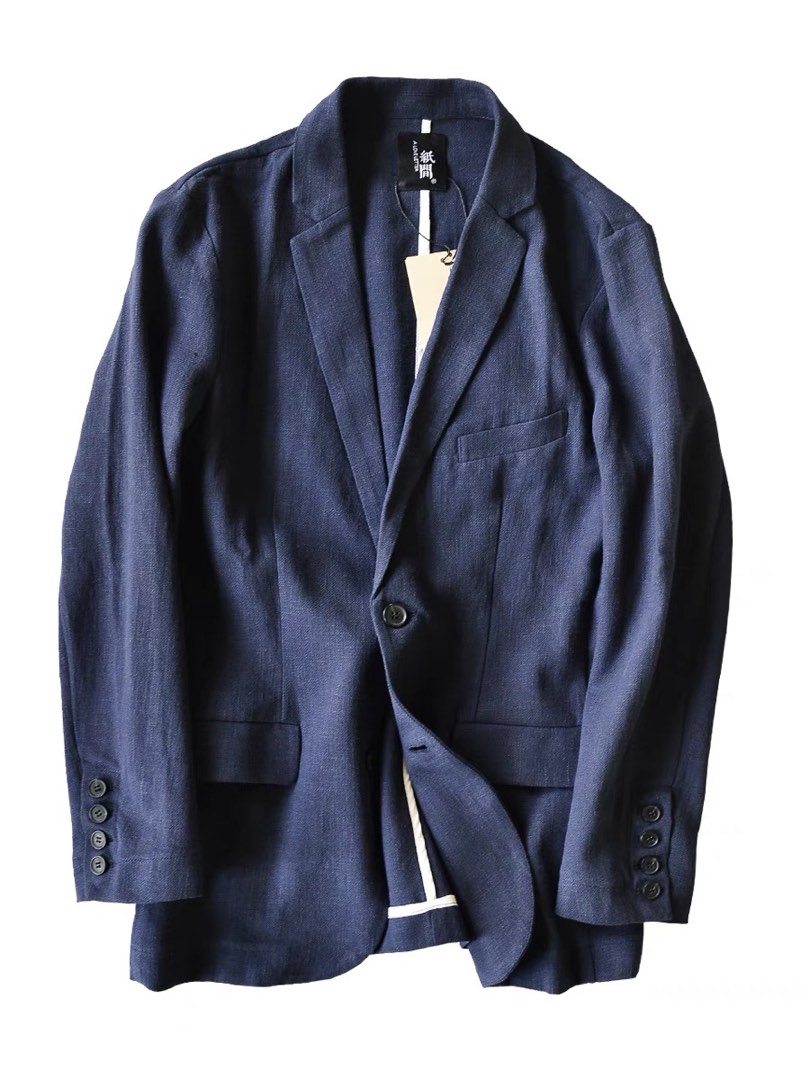 Linen Navy Blue Slub Blazer