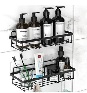 New 2Pack Shower Caddy Shelf Organizer Rack,Adhesive Black Bathroom Basket Shelves with Hooks