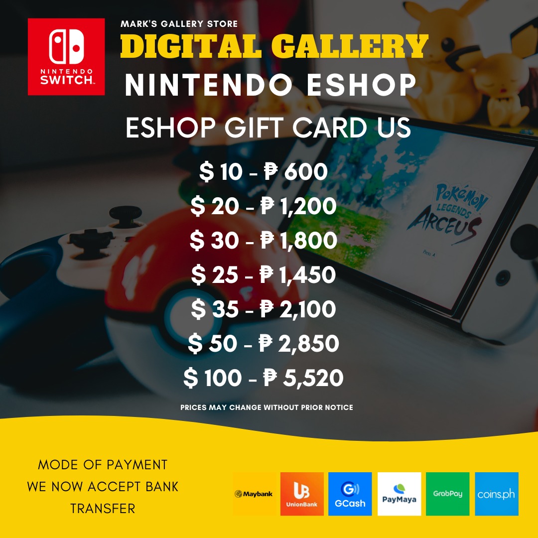 Nintendo Switch Gift Cards, Video Gaming, Gaming Accessories, Game Gift