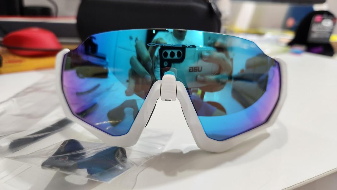 Oakley Flight Jacket Polished White Prizm Sapphire cycling glasses Men s Fashion Watches Accessories Sunglasses Eyewear on Carousell