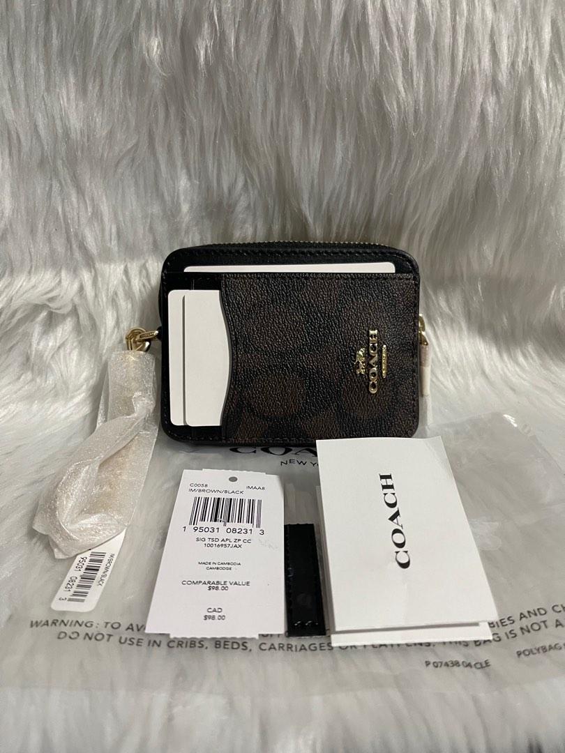 Original Coach Zip Card Case in Signature Mahogany Black Color, Women's Fashion, Bags & Wallets