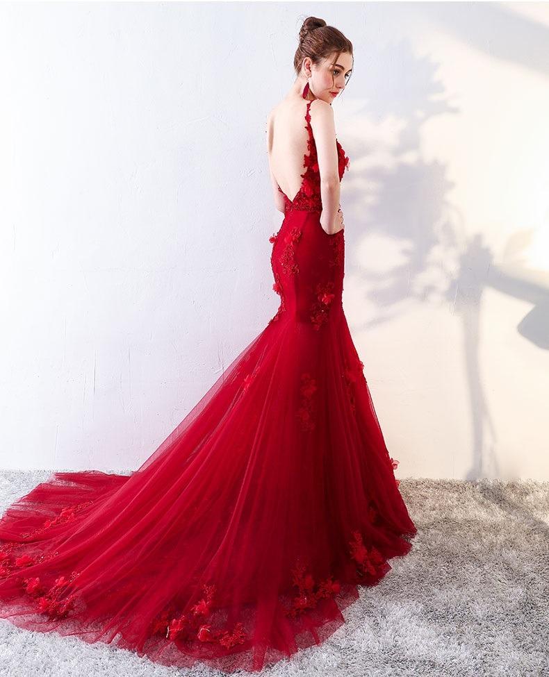 Red fishtail sale prom dress