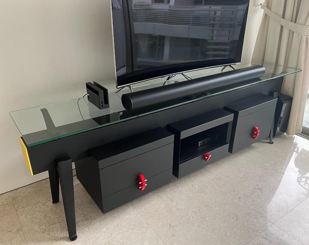 Premium Tempered glass with carpentry TV console, Furniture & Home