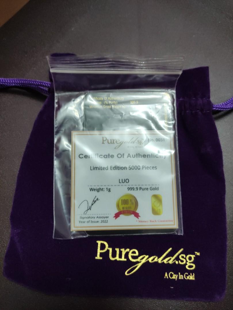Pure gold SG LUO 1g 999.9 pure gold bar, Luxury, Accessories on Carousell