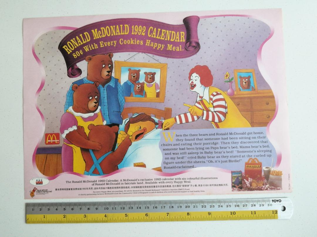 Rare 1991 McDonald "3 Bears" Happy Meal Trayliner / Brochure / Placemat