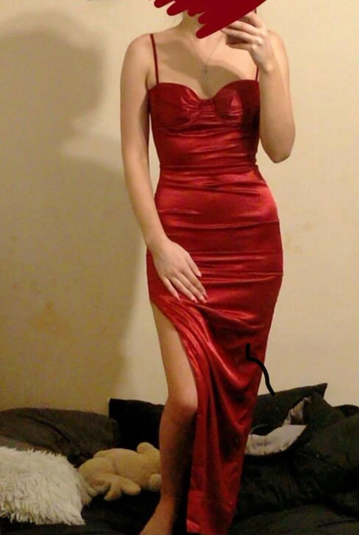 Red Satin Evening Gown Formal Dress Prom Women s Fashion Dresses