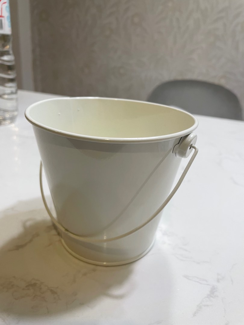 Small white metal bucket, Furniture & Home Living, Home Decor, Vases