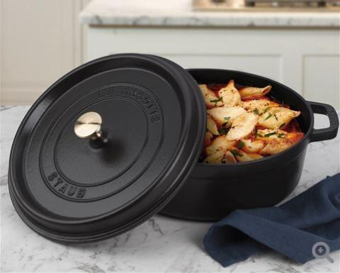 STAUB Cast Iron Dutch Oven 9-qt Round Cocotte, Made in France, Serves 9-10,  Black Matte