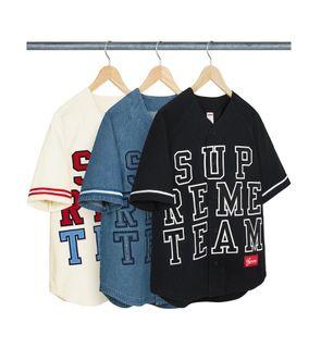 SUPREME:) SS21 Patches Denim Baseball Jersey Denim MEDIUM 100% NEW  AUTHENTIC