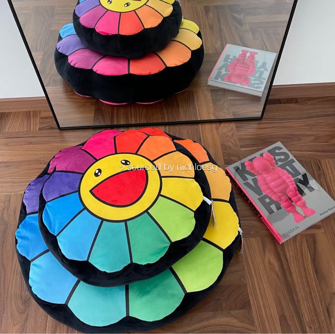 Takashi Murakami - Flower Cushion (Kintaro Ame Cut Candy Style Rainbow) -  60cm for Sale