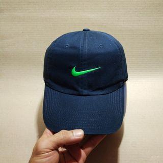 topi nike navy centang hijau vintage vtg swoosh