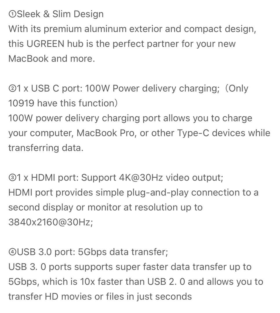 Ugreen USB C Hub, Computers & Tech, Parts & Accessories, Cables