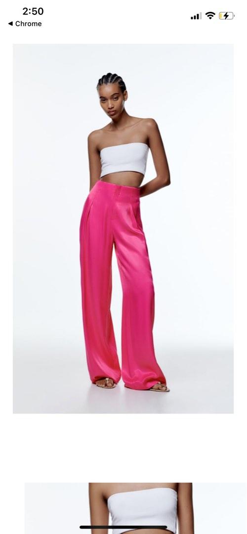 ZARA WOMAN New With Tag HIGH-WAISTED PANTS TROUSERS PINK BUBBLE GUM MEDIUM  | eBay