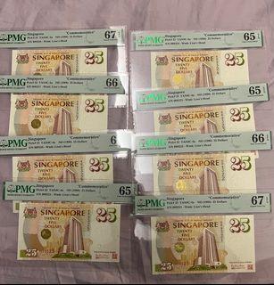 1996 Singapore $25 Commemorative 8 Runs Low Serial PMG 65/66/67 EPQ