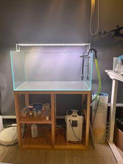 3ft crystal glass tank with solid wood base, light and external filter plus media