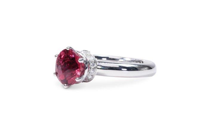 A Beautiful Purple Tourmaline Ring made from 18K White Gold with 2.04 Total Carat of Round Mixed Cut Purple Tourmaline and Round Brilliant Diamonds