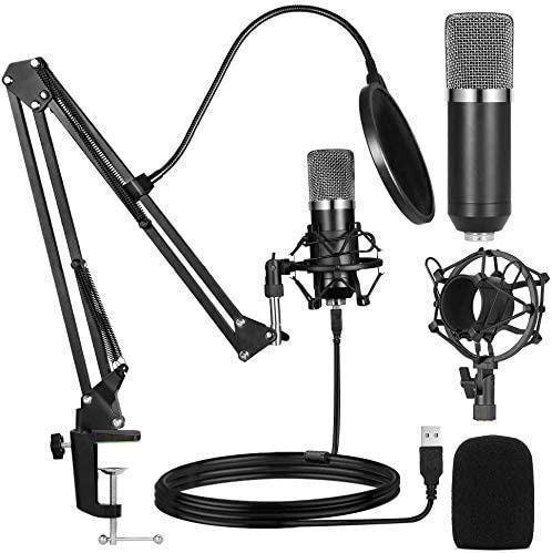 USB Microphone,Professional Microphone 192kHz/24Bit Plug & Play PC Computer  Microphone Condenser Cardioid Mic Kit with Adjustable Boom Arm Stand Shock