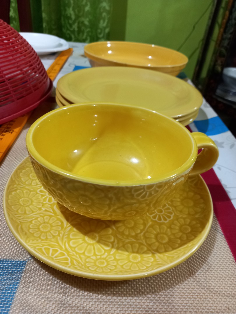 Big Mug and Saucer Yellow Set, Furniture & Home Living, Kitchenware
