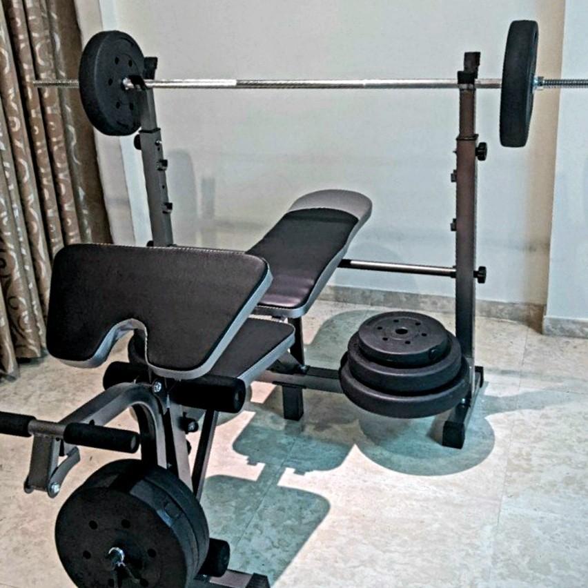Home Gym Set  Rack, Bench, Bar and Weight Plates