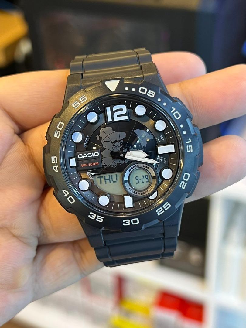 CASIO World Time Analog Resin Band Men's Watch AEQ-100W-1A, Men's ...