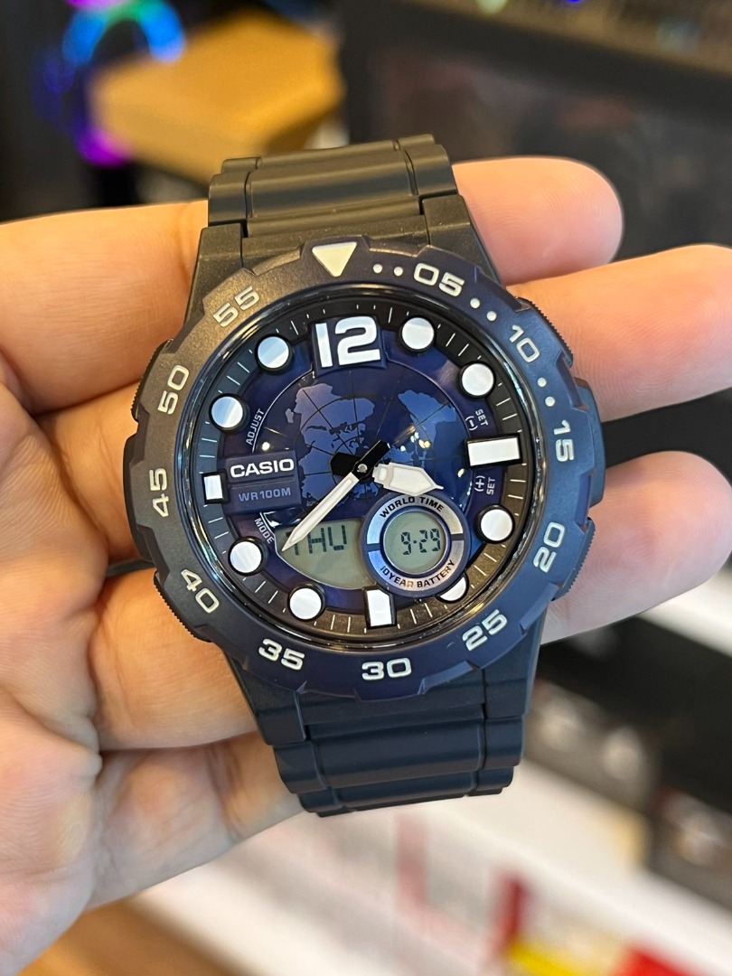 CASIO World Time Analog Resin Band Men's Watch AEQ-100W-2AV, Men's ...