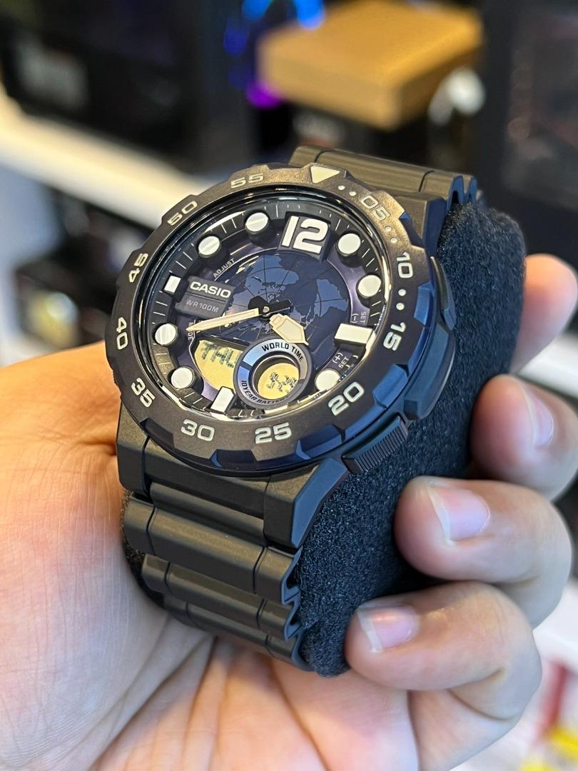 CASIO World Time Analog Resin Band Men's Watch AEQ-100W-2AV, Men's ...