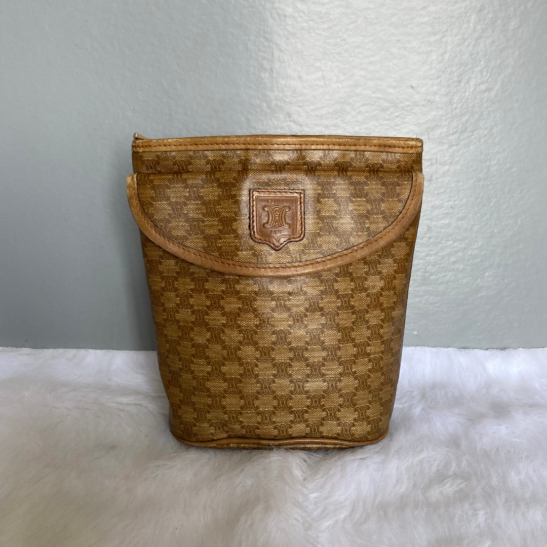 Celine Vintage Paris Macadam Denim Waist Bag Indigo Blue x Brown M