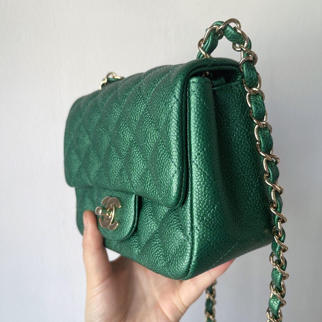 Chanel Mini Square 18S Emerald green, Women's Fashion, Bags & Wallets,  Shoulder Bags on Carousell