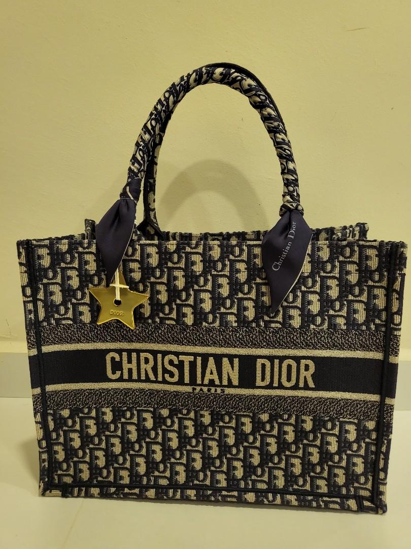 Dior book tote Medium with authentic twilly and charm, Women's Fashion