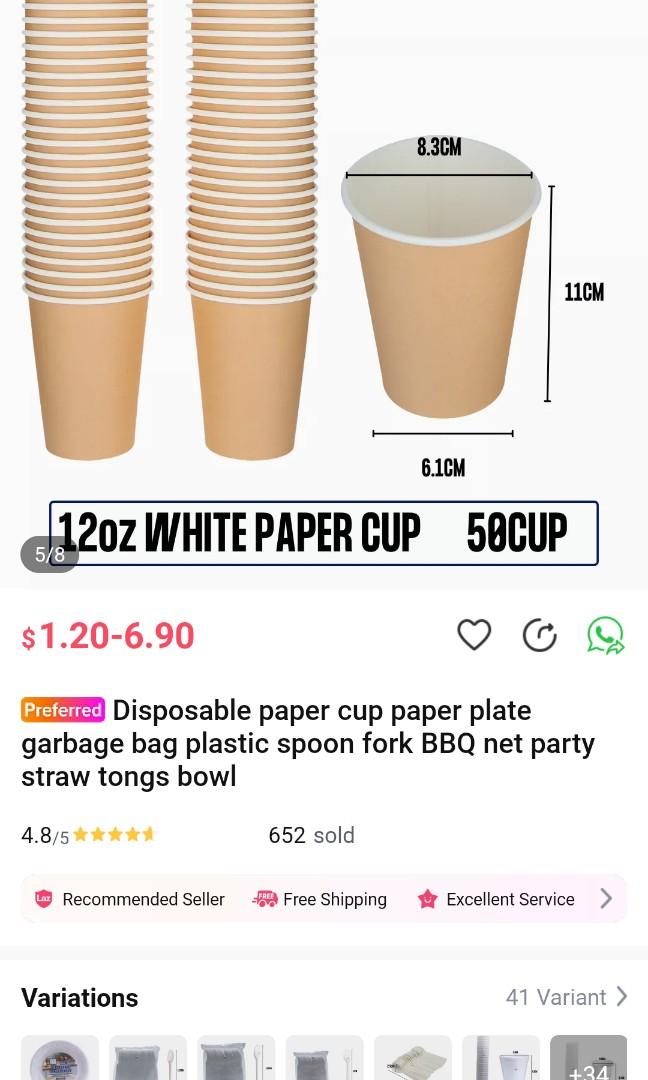Disposable cups / lids (350ml x 500), Furniture & Home Living